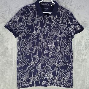 Guess Polo Shirt Mens Large L Navy‎ Blue Pattern Short Sleeve Collared LA